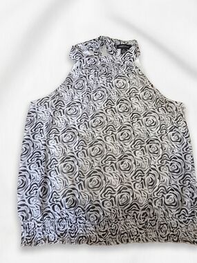 Lane Bryant Black and White Rose-Print Cold-Shoulder Halter Camisole